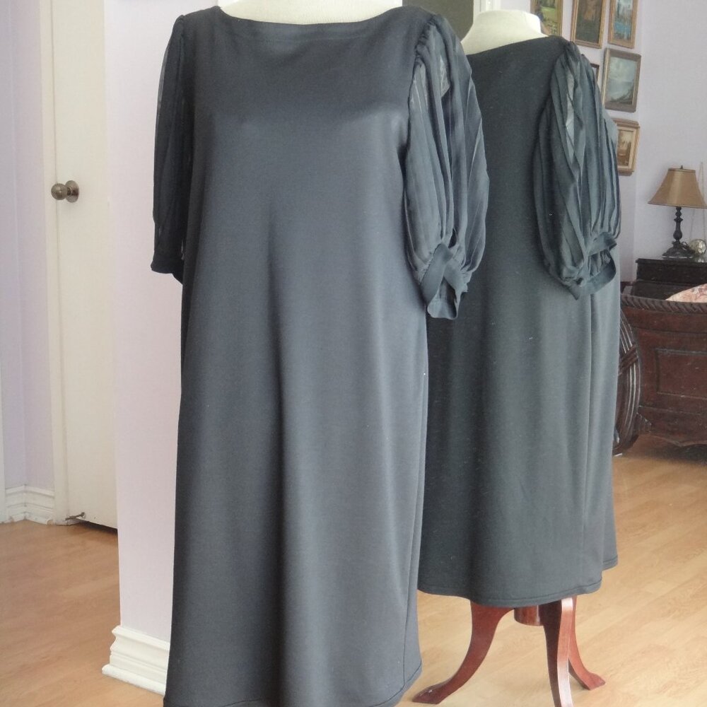 Ashley Stewart Black Dress with Sheer Pleated Chiffon Sleeves Size 1 X